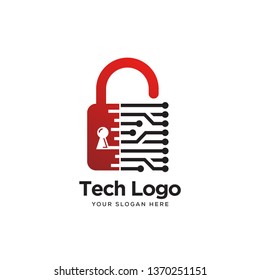 tech padlock logo designs with creative minimalist circuit