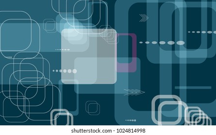 Tech Pattern. Colorful Horizontal Technology Background with Frames, Squares, Dots, Arrows and Lines. Modern Abstract Texture for Wallpaper, Web, Applications. Futuristic Digital Texture. Vector.