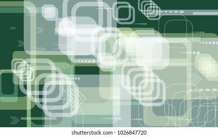Tech Pattern. Colorful Horizontal Technology Background with Frames, Squares, Dots, Arrows and Lines. Modern Abstract Texture for Wallpaper, Applications, Web. Trendy Digital Texture. Vector.