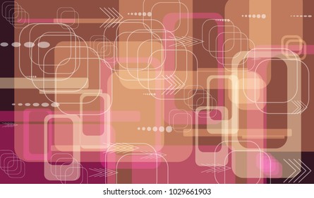 Tech Pattern. Colorful Horizontal Technology Background with Frames, Squares, Dots, Arrows and Lines. Modern Abstract Texture for Wallpaper, Web, Applications. Vintage Digital Texture. Vector.