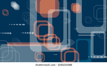 Tech Pattern. Colorful Horizontal Technology Background with Frames, Squares, Dots, Arrows and Lines. Modern Abstract Texture for Web, Applications, Wallpaper. Fantastic Digital Texture. Vector.