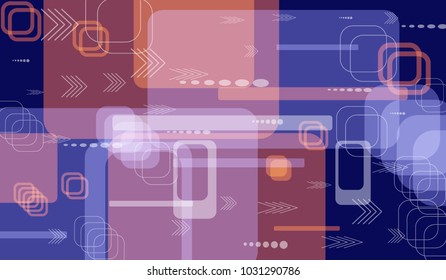 Tech Pattern. Colorful Horizontal Technology Background with Frames, Squares, Dots, Arrows and Lines. Modern Abstract Texture for Wallpaper, Web, Applications. Futuristic Digital Texture. Vector.