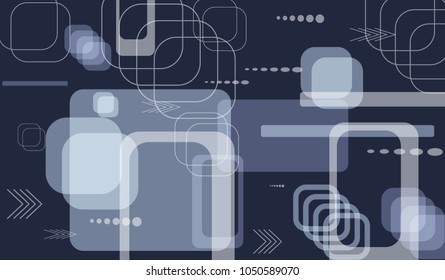 Tech Pattern. Colorful Horizontal Technology Background with Frames, Squares, Dots, Arrows and Lines. Modern Abstract Texture for Web, Wallpaper, Applications. Futuristic Digital Texture. Vector.