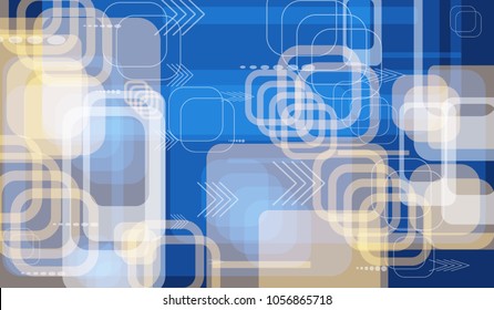Tech Pattern. Colorful Horizontal Technology Background with Frames, Squares, Dots, Arrows and Lines. Modern Abstract Texture for Web, Wallpaper, Applications. Modern Digital Texture. Vector.