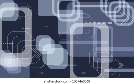 Tech Pattern. Colorful Horizontal Technology Background with Frames, Squares, Dots, Arrows and Lines. Modern Abstract Texture for Web, Applications, Wallpaper. Retro Digital Texture. Vector.