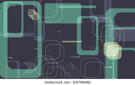 Tech Pattern. Colorful Horizontal Technology Background with Frames, Squares, Dots, Arrows and Lines. Modern Abstract Texture for Wallpaper, Web, Applications. Modern Digital Texture. Vector.