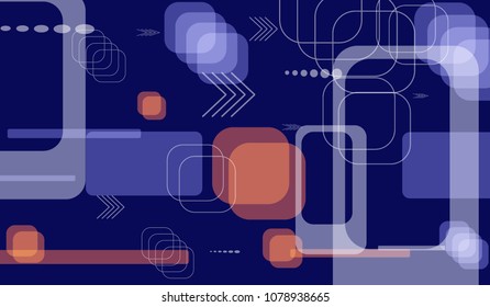 Tech Pattern. Colorful Horizontal Technology Background with Frames, Squares, Dots, Arrows and Lines. Modern Abstract Texture for Wallpaper, Web, Applications. Modern Digital Texture. Vector.