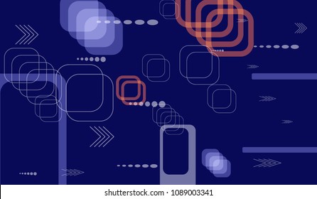 Tech Pattern. Colorful Horizontal Technology Background with Frames, Squares, Dots, Arrows and Lines. Modern Abstract Texture for Web, Applications, Wallpaper. Retro Digital Texture. Vector.