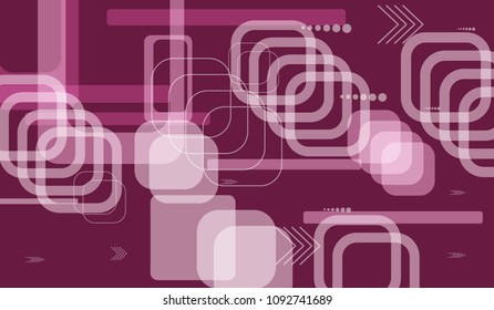 Tech Pattern. Colorful Horizontal Technology Background with Frames, Squares, Dots, Arrows and Lines. Modern Abstract Texture for Web, Wallpaper, Applications. Futuristic Digital Texture. Vector.
