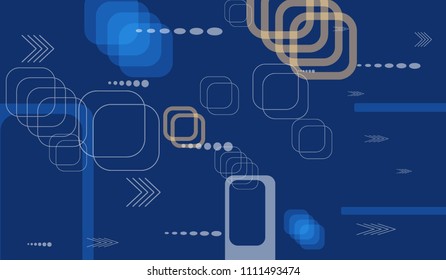 Tech Pattern. Colorful Horizontal Technology Background with Frames, Squares, Dots, Arrows and Lines. Modern Abstract Texture for Wallpaper, Web, Applications. Modern Digital Texture. Vector.