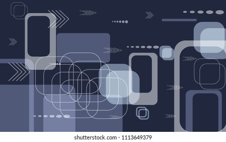 Tech Pattern. Colorful Horizontal Technology Background with Frames, Squares, Dots, Arrows and Lines. Modern Abstract Texture for Wallpaper, Web, Applications. Retro Digital Texture. Vector.