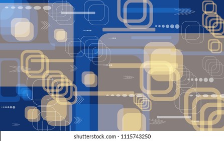 Tech Pattern. Colorful Horizontal Technology Background with Frames, Squares, Dots, Arrows and Lines. Modern Abstract Texture for Web, Wallpaper, Applications. Fantastic Digital Texture. Vector.
