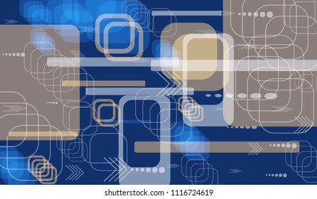 Tech Pattern. Colorful Horizontal Technology Background with Frames, Squares, Dots, Arrows and Lines. Modern Abstract Texture for Web, Applications, Wallpaper. Futuristic Digital Texture. Vector.