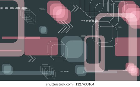 Tech Pattern. Colorful Horizontal Technology Background with Frames, Squares, Dots, Arrows and Lines. Modern Abstract Texture for Wallpaper, Applications, Web. Futuristic Digital Texture. Vector.