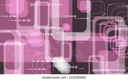 Tech Pattern. Colorful Horizontal Technology Background with Frames, Squares, Dots, Arrows and Lines. Modern Abstract Texture for Web, Wallpaper, Applications. Futuristic Digital Texture. Vector.