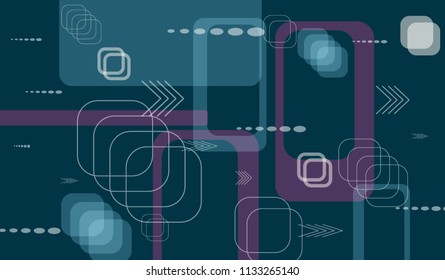 Tech Pattern. Colorful Horizontal Technology Background with Frames, Squares, Dots, Arrows and Lines. Modern Abstract Texture for Wallpaper, Applications, Web. Vintage Digital Texture. Vector.
