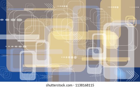 Tech Pattern. Colorful Horizontal Technology Background with Frames, Squares, Dots, Arrows and Lines. Modern Abstract Texture for Web, Wallpaper, Applications. Futuristic Digital Texture. Vector.