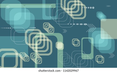 Tech Pattern. Colorful Horizontal Technology Background with Frames, Squares, Dots, Arrows and Lines. Modern Abstract Texture for Wallpaper, Applications, Web. Retro Digital Texture. Vector.