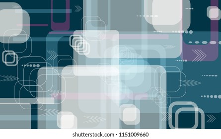 Tech Pattern. Colorful Horizontal Technology Background with Frames, Squares, Dots, Arrows and Lines. Modern Abstract Texture for Wallpaper, Web, Applications. Modern Digital Texture. Vector.