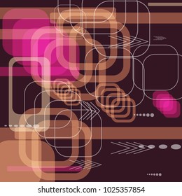 Tech Pattern. Colorful Square Technology Background with Frames, Squares, Dots, Arrows and Lines. Modern Abstract Texture for Wallpaper, Web, Applications. Futuristic Digital Texture. Vector.