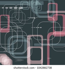 Tech Pattern. Colorful Square Technology Background with Frames, Squares, Dots, Arrows and Lines. Modern Abstract Texture for Web, Applications, Wallpaper. Vintage Digital Texture. Vector.