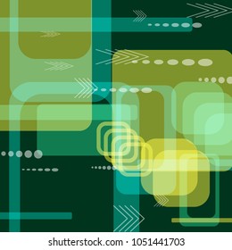 Tech Pattern. Colorful Square Technology Background with Frames, Squares, Dots, Arrows and Lines. Modern Abstract Texture for Wallpaper, Web, Applications. Fantastic Digital Texture. Vector.