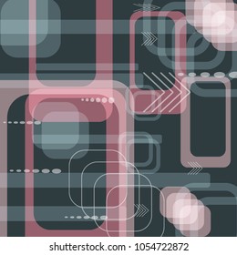 Tech Pattern. Colorful Square Technology Background with Frames, Squares, Dots, Arrows and Lines. Modern Abstract Texture for Web, Applications, Wallpaper. Modern Digital Texture. Vector.