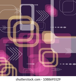Tech Pattern. Colorful Square Technology Background with Frames, Squares, Dots, Arrows and Lines. Modern Abstract Texture for Web, Applications, Wallpaper. Trendy Digital Texture. Vector.
