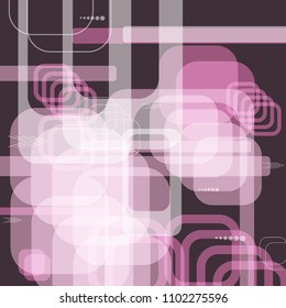 Tech Pattern. Colorful Square Technology Background with Frames, Squares, Dots, Arrows and Lines. Modern Abstract Texture for Wallpaper, Web, Applications. Retro Digital Texture. Vector.