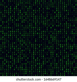 Tech pattern. Green filled binary seamless pattern. Radiant background. Neat vector illustration.
