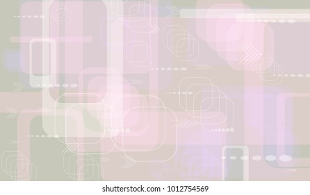 Tech Pattern. Light Horizontal Technology Background with Frames, Squares, Dots, Arrows and Lines. Modern Abstract Texture for Web, Wallpaper, Applications. Vintage Digital Texture. Vector.