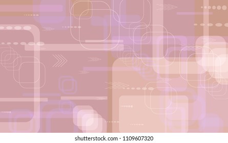 Tech Pattern. Light Horizontal Technology Background with Frames, Squares, Dots, Arrows and Lines. Modern Abstract Texture for Web, Applications, Wallpaper. Vintage Digital Texture. Vector.