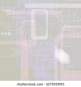 Tech Pattern. Light Square Technology Background with Frames, Squares, Dots, Arrows and Lines. Modern Abstract Texture for Web, Applications, Wallpaper. Vintage Digital Texture. Vector.