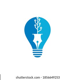 Tech Pen bulb shape concept Logo design. Tech pen with tech tree logo design template.