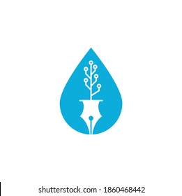 Tech Pen drop shape concept Logo design. Tech pen with tech tree logo design template.