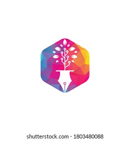 Tech Pen Logo. Technischer Stift mit Design-Vorlage für das Tech-Baumlogo