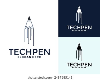 Tech Pen Logo vector. Pen Tech with tech network logo design template.