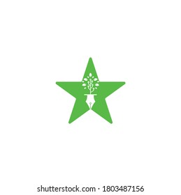 Tech Pen star shape concept Logo design. Tech pen with tech tree logo design template.