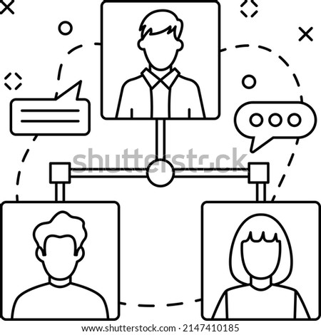 Tech people conference vector line icon design, business corporation symbol, Joint partnerships Sign, Sales and Marketing management stock illustration, Remote Team Management Concept