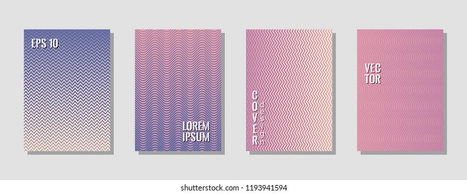 Tech pink blue zig zag banner templates, wavy lines gradient stripes backgrounds for business cover. Curve shapes stripes, zig zag edge lines halftone texture gradient banner backgrounds collection.