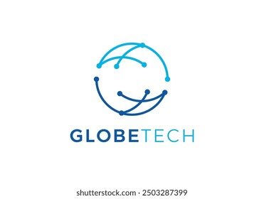 Diseño del logotipo de Tech Planet. Vector de símbolo de icono de tecnología de conexión de datos de globo