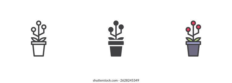 Tech Pflanze anderen Stil Icon-Set. Linie, Glyphe und gefüllte Kontur bunte Version, Kontur und gefüllte Vektorzeichen. Digitales Nachhaltigkeitssymbol, Logo-Illustration. Vektorgrafiken