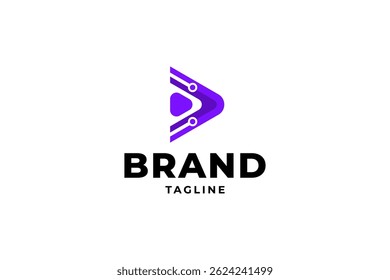 logotipo de mídia de reprodução de tecnologia com design moderno em forma de triângulo