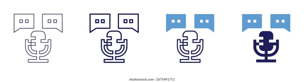 Ícone de podcast técnico em 4 estilos diferentes. Linha Fina, Linha, Linha Negrito, Duotônico. Estilo duotônico. Traçado editável.