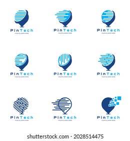 Tech Point logo design concept vector set, Point technology logo, point logo symbol Pixel pin set vector icon illustration design