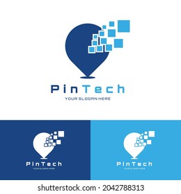 Tech Point logo symbol Pixel pin vector icon illustration design