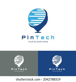 Tech Point logo symbol Pixel pin vector icon illustration design