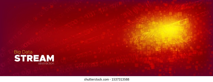 Tech Poster. Glow Digital Particles. Big Data Concept. Light Binary Matrix Background. Yellow Tech Abstract. Particle Motion. Big Data Analysis. Neon Binary Number Wallpaper. Orange Tech Banner.
