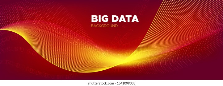 Tech Poster. Glow Digital Particles. Big Data Concept. Neon Binary Number Wallpaper. Yellow Tech Abstract. Particle Future. Big Data Analysis. Light Information Binary Technology. Orange Tech Banner.