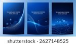 Tech Poster Set. Abstract digital wave technology background. Cyber tech Big data concept,Data Science, corporate business concept